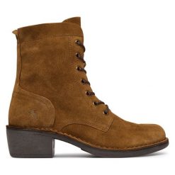 Botki Fly London. Brązowe botki damskie Fly London, bez obcasa, na słupku, bez zapięcia. Za 749.99 zł.