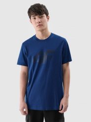 4F T-shirt regular z nadrukiem męski - turkusowy S. Niebieskie koszulki sportowe męskie 4f, m, bez wzorów, z bawełny, klasyczne, bez kołnierzyka. Za 59.99 zł.