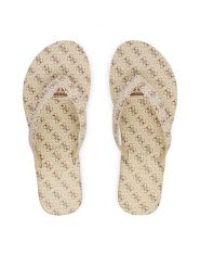 Guess Japonki FLJCNY FAL24 Kremowy. Brązowe klapki damskie Guess, z aplikacjami, ze skóry, bez obcasa. Za 245.99 zł.