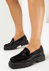 Czarne Mokasyny z Kwadratowym Noskiem z Cyrkoniami Wokół Podeszwy Baini. Czarne mokasyny damskie Born2be, eleganckie. Za 129.99 zł.