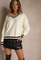 Jasnobeżowy Sweter Preppy z Dodatkiem Kaszmiru Lincire. Brązowe swetry damskie Renee, z aplikacjami, z dzianiny, casualowe, bez kołnierzyka, bez ramiączek, bez kaptura. Za 119.99 zł.