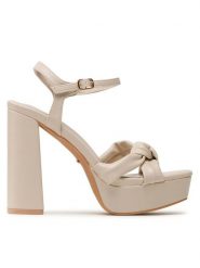 DeeZee Sandały F20074-21 Écru. Klapki damskie DeeZee, bez wzorów, ze skóry, bez obcasa, na słupku, bez zapięcia. Za 79.99 zł.