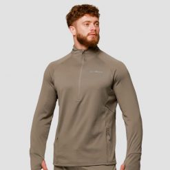 Bluza męska bieganie z zamkiem Pulse 1/2 Zip. Zielone bluzy sportowe męskie GYMBEAM, l, bez wzorów, z elastanu, bez kaptura, do biegania. Za 127.90 zł.