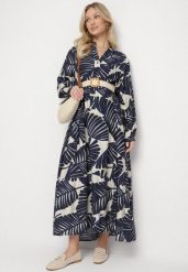 Niebieska Wiskozowa Sukienka o Rozkloszowanym Kroju w Liście Rivvesa. Niebieskie sukienki damskie Born2be, na co dzień, m, bez wzorów, z wiskozy, eleganckie, bez kołnierzyka, bez ramiączek, maxi, proste. Za 119.99 zł.