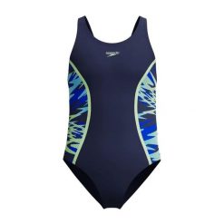 Dziewczęcy jednoczęściowy kostium kąpielowy Speedo Hyperboom Splice Muscleback. Niebieskie stroje kąpielowe dla dziewczynek Speedo, bez wzorów. Za 274.50 zł.