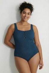 Damski Strój kąpielowy struktura waflowa miękki miseczki dekolt karo. Niebieskie kostiumy jednoczęściowe damskie Ulla Popken, plus size, bez wzorów, z elastanu, plus size, do pływania. Za 239.99 zł.