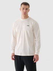 4F Longsleeve oversize z nadrukiem męski - biały S. Białe koszulki sportowe męskie 4f, m, bez wzorów, z bawełny, bez kołnierzyka, bez ramiączek. W wyprzedaży za 39.99 zł.