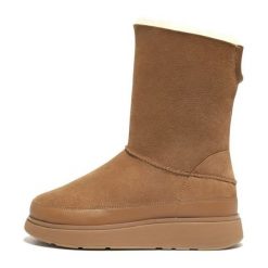 Buty FitFlop GEN-FF Short Double-Faced Shearling Boots W GO9-A69 brązowe. Brązowe śniegowce i trapery damskie z materiału. Za 685.54 zł.