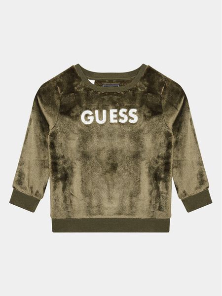 Guess Bluza N3BQ08 WFRS0 Zielony Regular Fit. Zielone bluzy dla chłopców Guess, z aplikacjami, z syntetyku, bez ramiączek, bez kaptura. Za 89.99 zł.