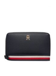 Tommy Hilfiger Portfel Th Logotape Compact Zip Around AW0AW18699 Granatowy. Niebieskie portfele damskie Tommy Hilfiger, bez wzorów, ze skóry. Za 269.99 zł.