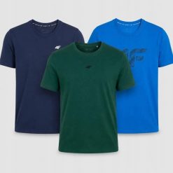 KOMPLET KOSZULEK ZESTAW MĘSKI 4F 3PAK T-SHIRT. T-shirty męskie 4f, m, bez wzorów, z bawełny, sportowe, bez kołnierzyka. Za 116.00 zł.