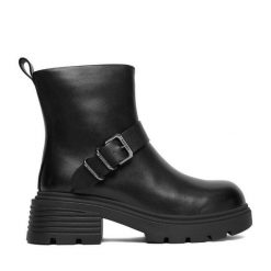 Botki Badura. Czarne botki damskie Badura, bez obcasa, na płaskiej podeszwie, bez zapięcia. Za 299.99 zł.