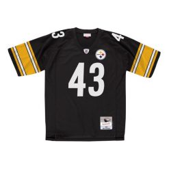 Koszulka NFL Pittsburgh Steelers Troy Polamalu. Czarne koszulki sportowe męskie Mitchell & Ness, bez wzorów, bez kołnierzyka, bez ramiączek, do piłki nożnej. Za 672.00 zł.