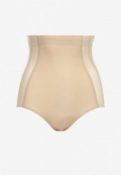 Beżowe Modelujące Majtki z Wysokim Stanem i Wstawkami z Siateczki Gabrielina. Brązowe bielizna wyszczuplająca Born2be. Za 19.99 zł.