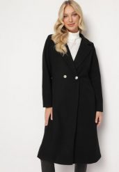 Czarny Luźny Płaszcz na Biżuteryjny Guzik Zanhuesa. Czarne płaszcze damskie Born2be, l, bez wzorów, eleganckie, bez kaptura. Za 189.99 zł.