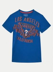 Guess T-Shirt L5RI00 K8HM4 Niebieski Regular Fit. Niebieskie t-shirty dla chłopców Guess, z aplikacjami, z bawełny, bez ramiączek. Za 59.99 zł.