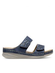 Clara Barson Klapki WYL05010-11 Niebieski. Niebieskie klapki damskie Clara Barson, bez wzorów, z materiału, bez obcasa. Za 89.99 zł.