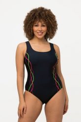 Damski Strój kąpielowy lamówki bez miękkich miseczek pas pod biustem. Niebieskie kostiumy jednoczęściowe damskie Ulla Popken, plus size, bez wzorów, z elastanu, plus size, do pływania. Za 111.99 zł.