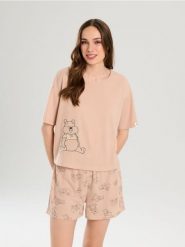 Piżama dwuczęściowa z nadrukiem Winnie the Pooh - beżowy. Brązowe piżamy damskie Sinsay, l, bez wzorów, bez ramiączek. Za 59.99 zł.