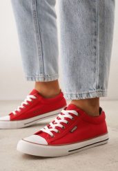 Czerwone Klasyczne Trampki do Kostki z Lamówką przy Podeszwie Kasiope. Czerwone obuwie sportowe damskie Born2be, bez wzorów, z jeansu. Za 59.99 zł.
