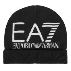 Czapka EA7 Emporio Armani. Czarne czapki i kapelusze damskie EA7 Emporio Armani, na zimę, bez wzorów. Za 149.99 zł.