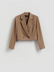 Marynarka z wiskozą - brązowy. Brązowe żakiety damskie Reserved, l, bez wzorów, z tkaniny. Za 199.99 zł.