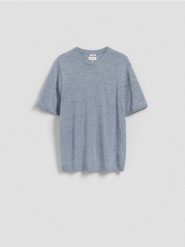 T-shirt regular z lnem - niebieski. Niebieskie t-shirty męskie Reserved, l, bez wzorów, z bawełny, bez kołnierzyka. Za 139.99 zł.