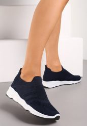 Granatowe Wsuwane Buty Sportowe na Płaskiej Podeszwie z Cholewką w Skarpetkowym Stylu Thorinia. Niebieskie obuwie sportowe damskie Born2be, bez wzorów. Za 64.99 zł.