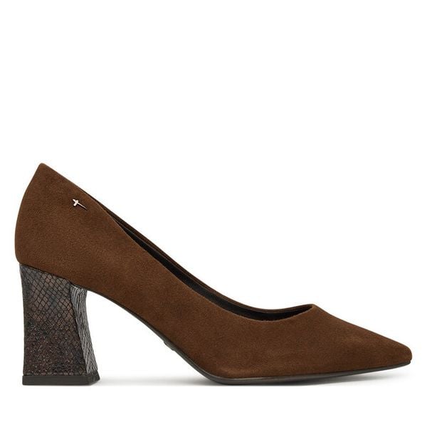 Półbuty Tamaris. Brązowe półbuty damskie Tamaris, bez wzorów, bez obcasa, na obcasie, bez zapięcia. Za 289.99 zł.