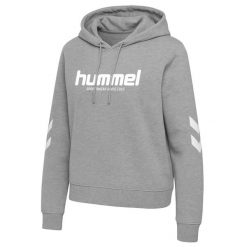 Bluza damska z kapturem Hummel Legacy 2.0. Szare swetry damskie Hummel, bez wzorów, sportowe, bez kołnierzyka, bez ramiączek, z kapturem. Za 279.50 zł.
