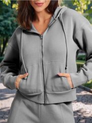 Bluza rozpinana - szary. Szare bluzy damskie Sinsay, l, bez wzorów, z kapturem. W wyprzedaży za 22.99 zł.