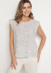 Biała Bluzka z Bawełny w Kropki Nappela. Białe bluzki damskie Born2be, l, bez wzorów, z bawełny, eleganckie, bez kołnierzyka, bez ramiączek. Za 34.99 zł.