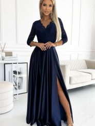 Sukienka Model Amber 309-7 Navy Satyna - Numoco. Niebieskie sukienki damskie NUMOCO, na co dzień, l, bez wzorów, z elastanu, eleganckie, bez kołnierzyka, plus size, bez ramiączek, maxi, proste. Za 823.33 zł.
