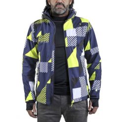 Kurtka softshell z nadrukiem Peak Mountain Cover. Niebieskie kurtki męskie Peak Mountain, l, bez wzorów, z elastanu, bez kaptura. Za 316.50 zł.