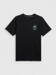 4F T-shirt regular z nadrukiem męski - czarny M. Czarne t-shirty męskie 4f, m, bez wzorów, z bawełny, bez kołnierzyka. Za 59.99 zł.