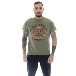 Koszulka z bawełna na trening na co dzień. Zielone buty sportowe męskie LEONE 1947 APPAREL, bez wzorów, z bawełny, bez kołnierzyka, bez ramiączek, na fitness i siłownię. W wyprzedaży za 82.10 zł.