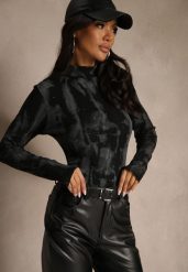 Czarna Marszczona Bluzka Longsleeve z Półgolfem Ralinda. Czarne bluzki damskie Renee, l, z aplikacjami, z jeansu, eleganckie, bez kołnierzyka, bez ramiączek. Za 59.99 zł.