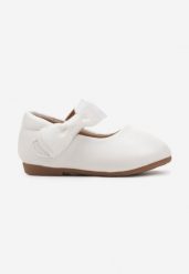 Białe Klasyczne Balerinki Zapinane na Rzep Zdobiony Kokardką Tetiola. Białe baleriny dziewczęce Renee, na lato, z aplikacjami, eleganckie, bez zapięcia. Za 49.99 zł.