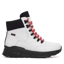 Botki Rieker Revolution Lifestyle. Białe botki damskie Rieker Revolution Lifestyle, bez obcasa, na płaskiej podeszwie, bez zapięcia. Za 455.00 zł.