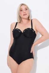 Damski Strój kąpielowy kółeczka miękki miseczki regulowane ramiączka. Czarne kostiumy jednoczęściowe damskie Ulla Popken, plus size, bez wzorów, z elastanu, plus size, do pływania. Za 233.99 zł.
