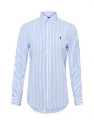 Polo Ralph Lauren Damska bluzka koszulowa z lnem Kobiety Bawełna niebieski w paski, M. Niebieskie bluzki damskie Polo Ralph Lauren, m, bez wzorów, z bawełny, eleganckie, bez kołnierzyka, bez ramiączek. Za 859.95 zł.