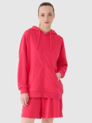 4F Bluza dresowa rozpinana z kapturem damska - różowa XL. Czerwone bluzy sportowe damskie 4f, xl, bez wzorów, z bawełny, z kapturem. W wyprzedaży za 119.99 zł.