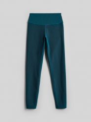 4F Legginsy do jogi szybkoschnące damskie - turkusowe M. Niebieskie legginsy damskie 4f, l, bez wzorów, z materiału, z podwyższonym stanem, na fitness i siłownię. Za 129.99 zł.