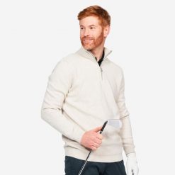 Sweter do golfa męski Inesis MW500. Brązowe kardigany męskie INESIS, m, bez wzorów, z bawełny, eleganckie. Za 99.99 zł.