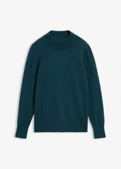 Sweter z cienkiej dzianiny z bawełną z recyklingu. Białe swetry damskie bonprix, bez wzorów, z bawełny, bez kołnierzyka, bez ramiączek, bez kaptura. Za 64.99 zł.