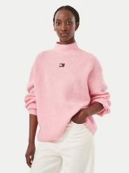 Tommy Jeans Sweter Badge DW0DW23349 Różowy Relaxed Fit. Czerwone swetry damskie Tommy Jeans, m, bez wzorów, z jeansu, bez kołnierzyka, bez ramiączek, bez kaptura. Za 449.99 zł.