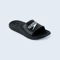 Klapki basenowe Speedo Slide. Czarne klapki damskie Speedo, bez wzorów, sportowe, bez obcasa. W wyprzedaży za 69.99 zł.