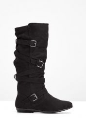 Kozaki. Czarne kozaki damskie bonprix, bez obcasa. Za 219.99 zł.