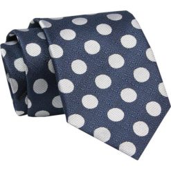 Elegancki, Klasyczny, Męski Krawat -ALTIES - Granat w Duże Grochy. Niebieskie krawaty i muchy Alties, bez wzorów, z tkaniny, eleganckie. Za 49.00 zł.
