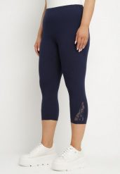 Granatowe Legginsy z Bawełny 3/4 z Koronką Mavirene. Niebieskie legginsy damskie Born2be, plus size, bez wzorów, z bawełny. Za 29.99 zł.